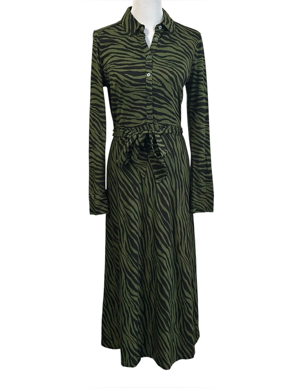 Boden Womens Laura Jersey Midi Belted Shirt Dress Sz 6L Green Animal Print